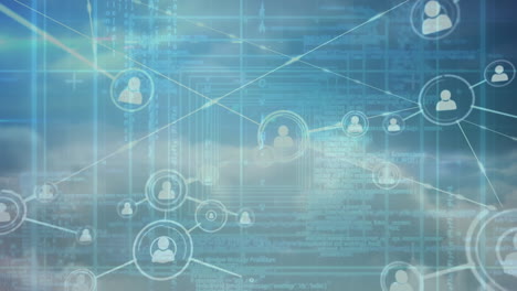 animación de redes de conexiones con iconos sobre el procesamiento de datos