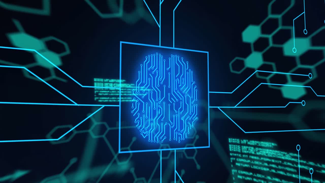 Animation of data processing on black background