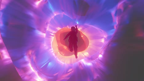 unrecognizable person falling into multicolored interdimensional tunnel. 3d infinite loop