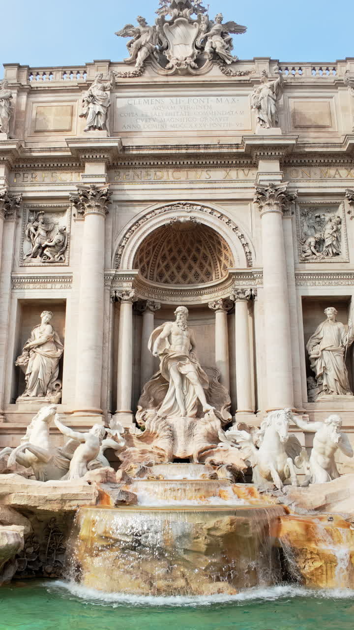 Rome, Italy - February 16, 2024: Front view of the Trevi Fountain. Vertical