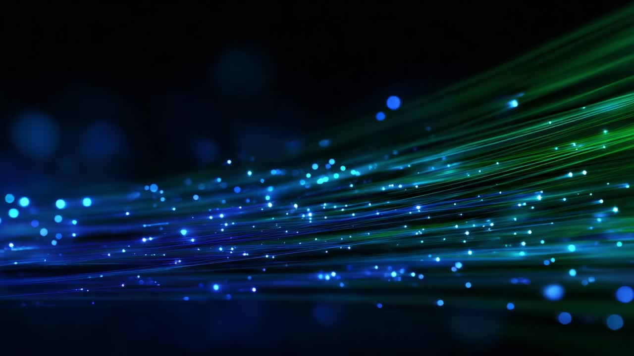 Beautifully Vibrant Abstract Light Trails in Blue and Green Shades, Creating a Dynamic Flowing Motion Effect with a Sense of Depth and Energy, Perfect for Conceptual or Artistic Backgrounds