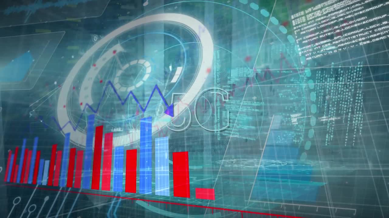 Animazione di testo 5G e interfaccia con elaborazione dati su sfondo verde