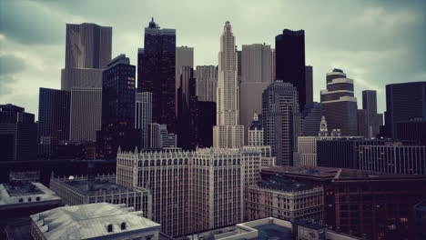 modern city skyline at dusk