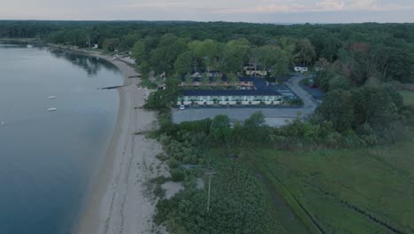 aerial drone shot of salt marsh in orient greenport north fork long island new york before sunrise