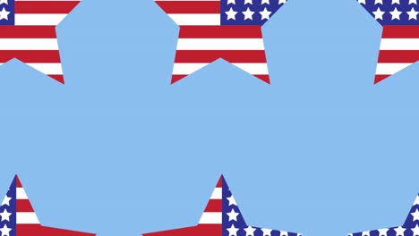 animation of stars coloured with american flag moving over blue background