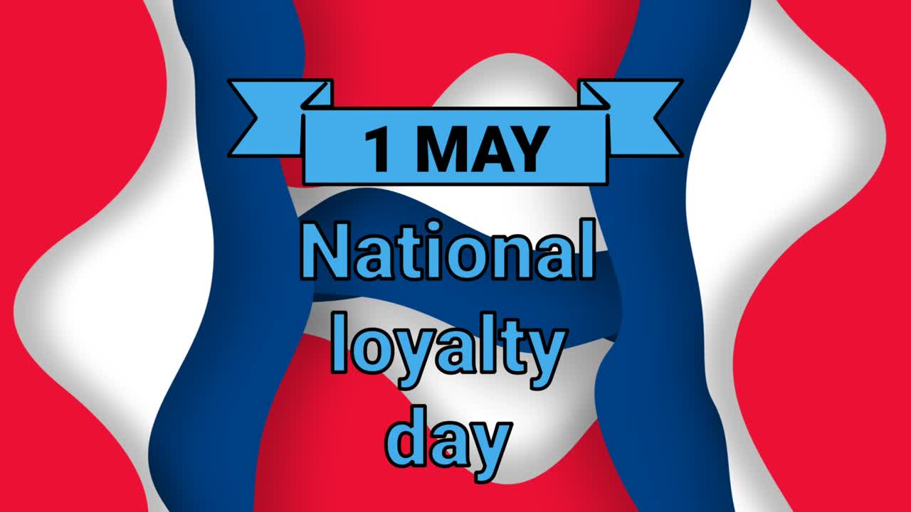 5월 1일 국가 충성의 날: 액체 모션에서 움직이는 단어 라인 미국 발 색상 모양, 루프 모션 애니메이션