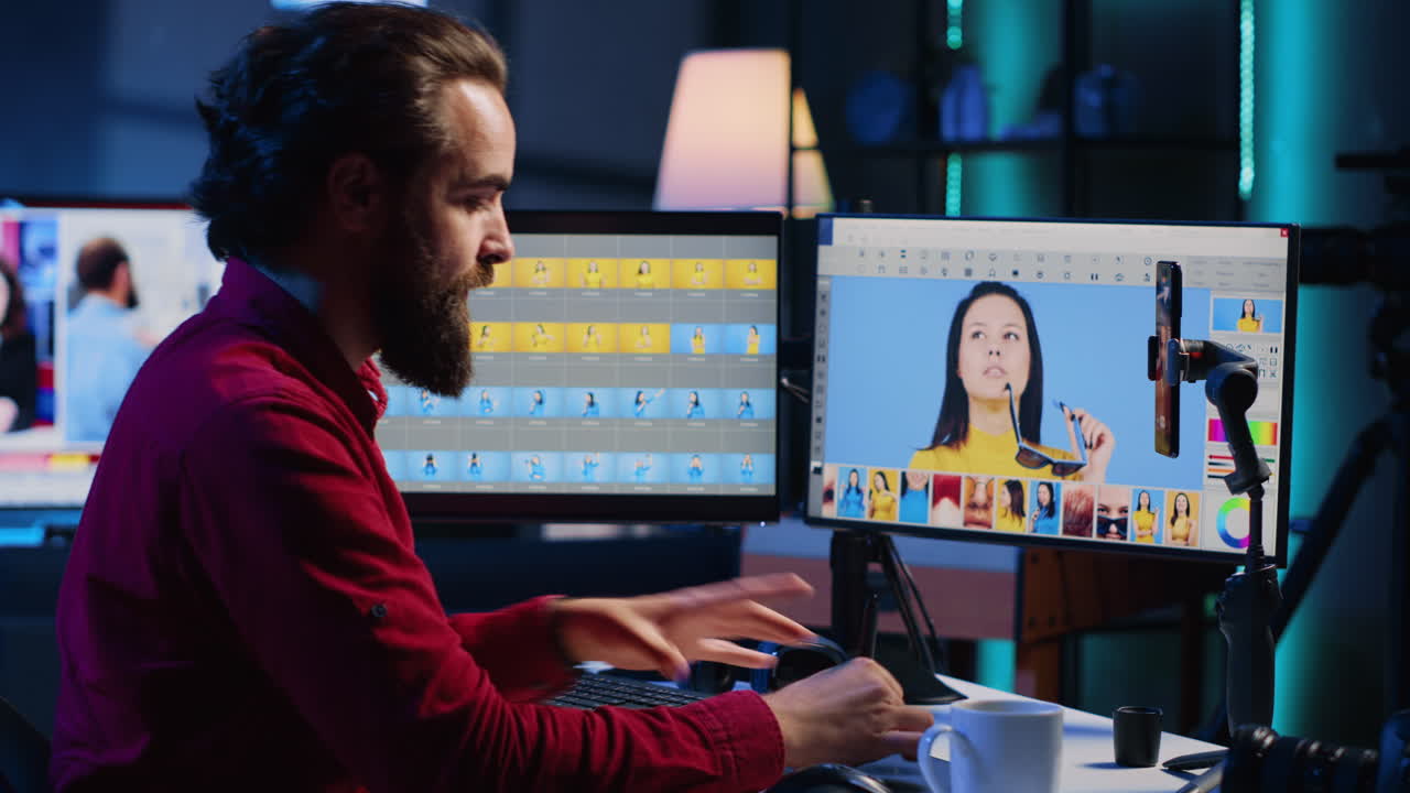 fotógrafo filmando un vlog diario de su trabajo usando un teléfono móvil
