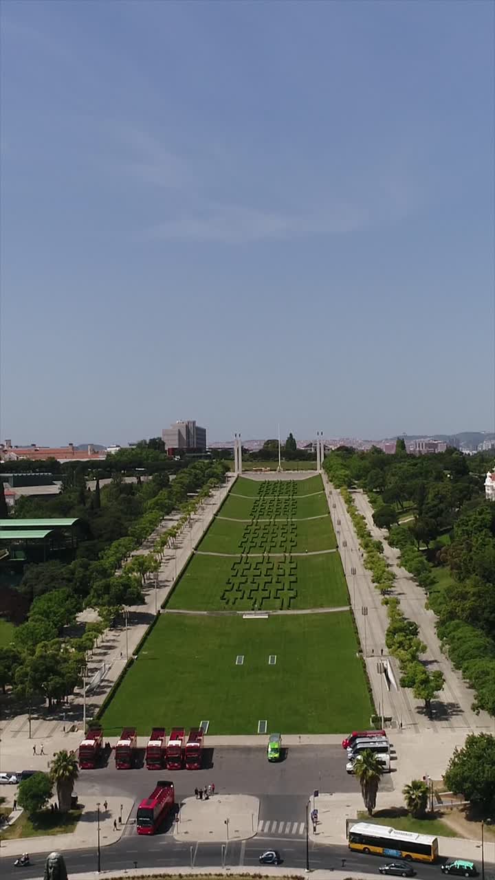 Marques de Pombal Roundabout and Eduardo VII Park. Lisbon, Portugal. Vertical Video 4k