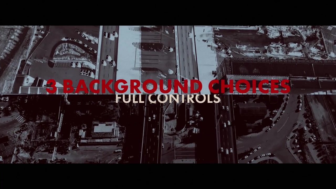 Modello di grafica in movimento cinematografica con paesaggio urbano e onde oceaniche