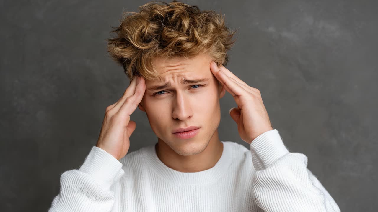 A Young Man Expresses Inner Conflict Through Facial Expressions, Showing Tension and Vulnerability, Moving from Distress to Calm in Two Contrasting Frames