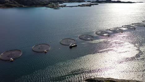 Aerial-footage-Farm-salmon-fishing-in-Norway