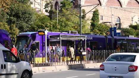 istanbul tram stop with people