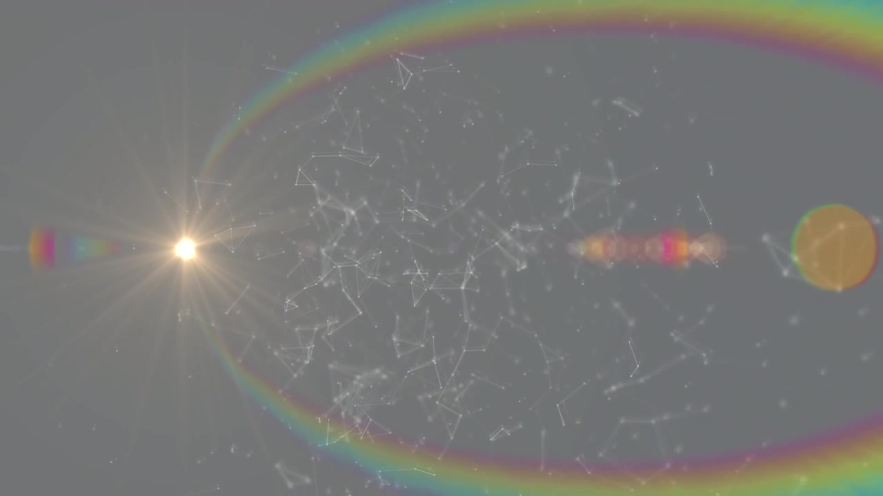 Animation of light trails over network of connections on grey background