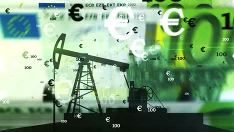 oil pump working over counted 100 euro banknotes count