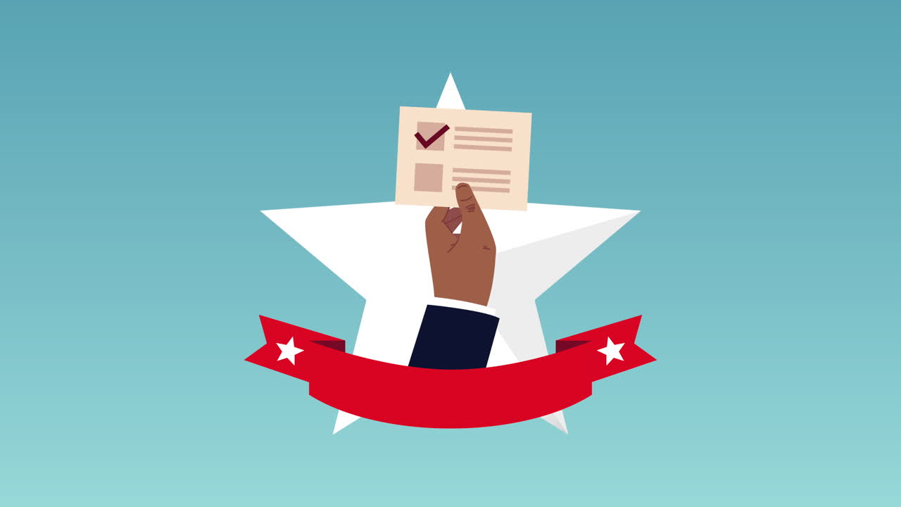 투표를 하는 손이 투표용지를 들고 있는 것