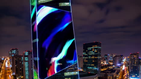 night city skyline with illuminated building