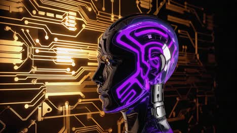 futuristic robot head with glowing circuits