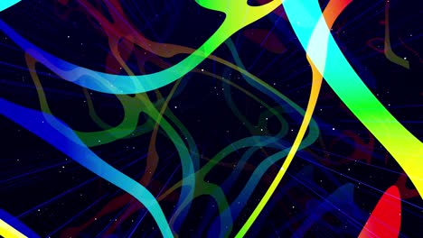 movimiento gráfico abstracto colorido en bucle bg arte moderno, volar en el espacio artístico, estructura multicapa con patrón, partículas de brillo y líneas. textura ornamental color gradiente arco iris. diseño de movimiento vj bucle.