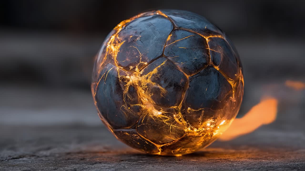 Et elektrificerende møde: En strålende og flammende fodbold antænder passion med sin slående blanding af lys og energi, der fanger essensen af sportsånd.
