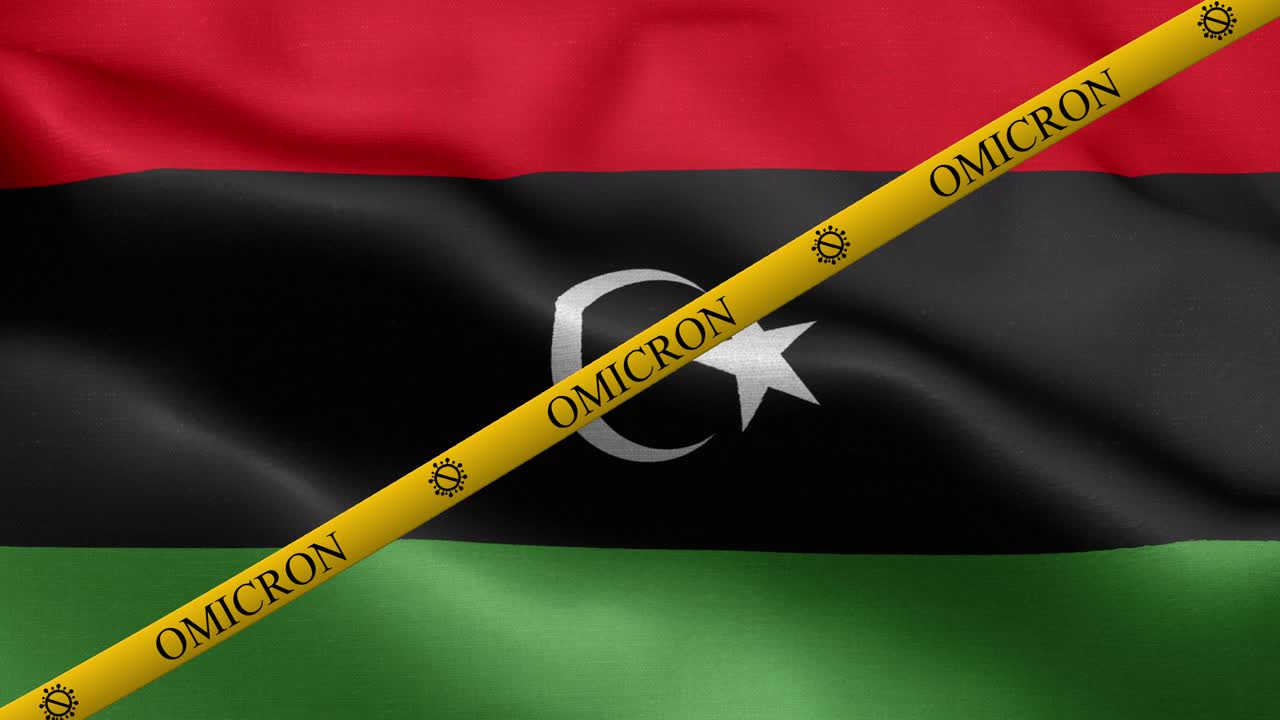 variante omicron y banda de prohibición en la bandera de libia - bandera de libia