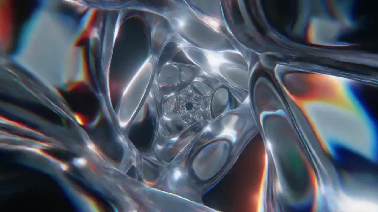 Abstrakt 3D-animation af bevægende flydende kromtunnel