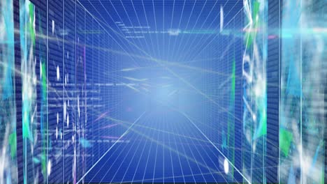 animación del procesamiento de datos a través de una red de conexiones