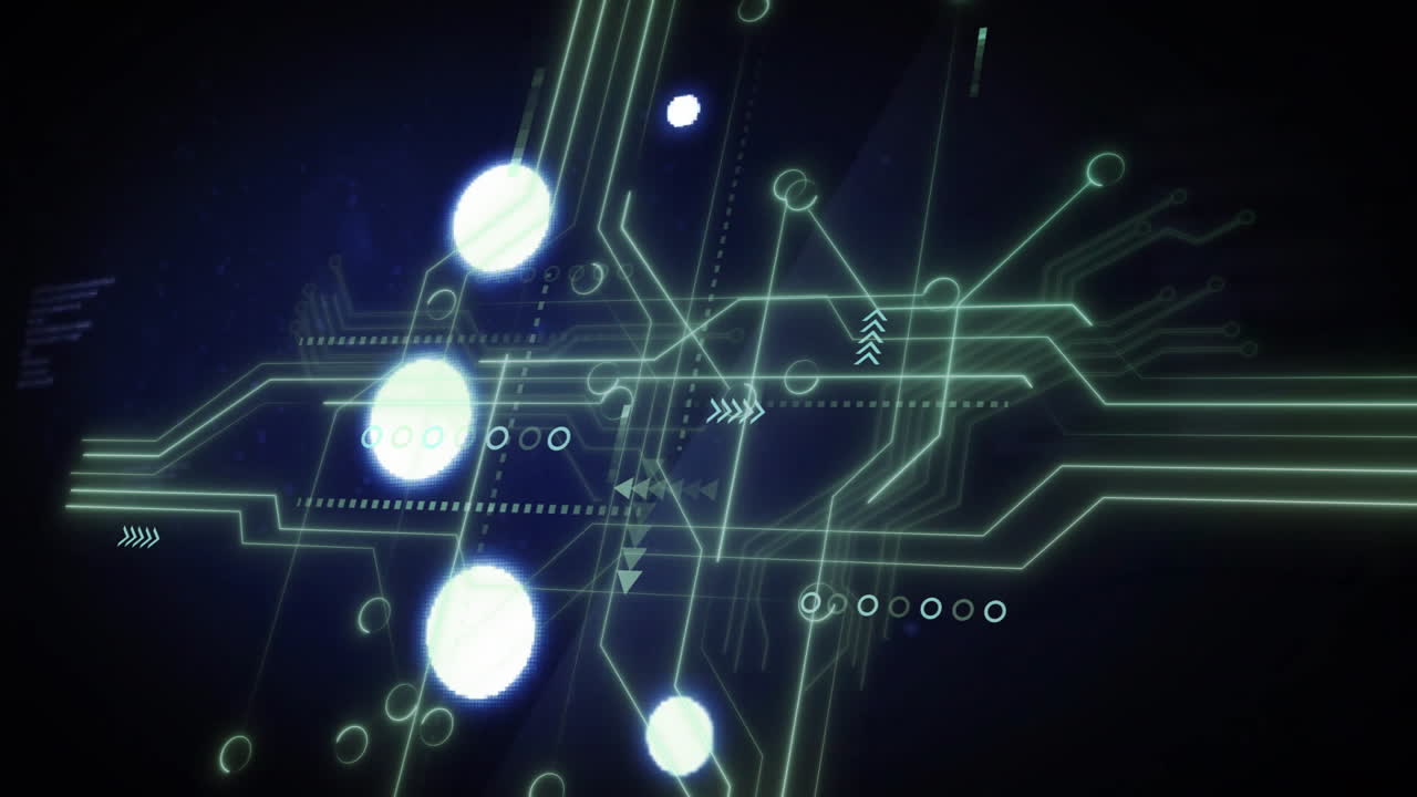 플리커링 서클과 함께 로딩 데이터의 애니메이션, 회로판을 통해 디지털 데이터 처리