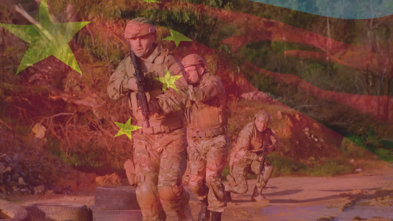 중국의 발 위에 백인 군인들의 애니메이션