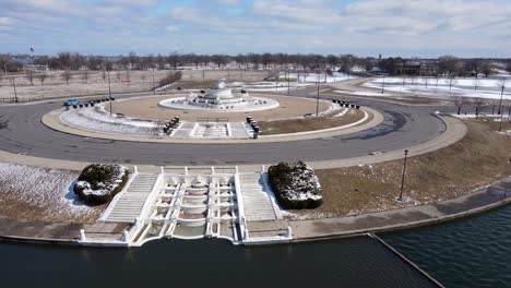 james scott memorial fountain on belle isle, in detroit michigan, aerial view