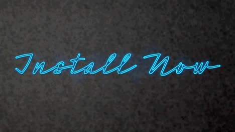 animación de texto de neón azul, instale ahora, en fondo de textura gris