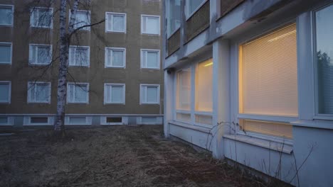 old apartment complex in the dusk