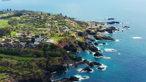 Cinematic-aerial-drone-view-of-beautiful-coastline-in-Sao-Miguel-island,-Azores---Portugal