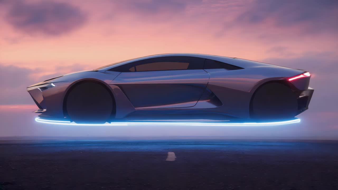 Futuristic Hovering Car at Sunset
