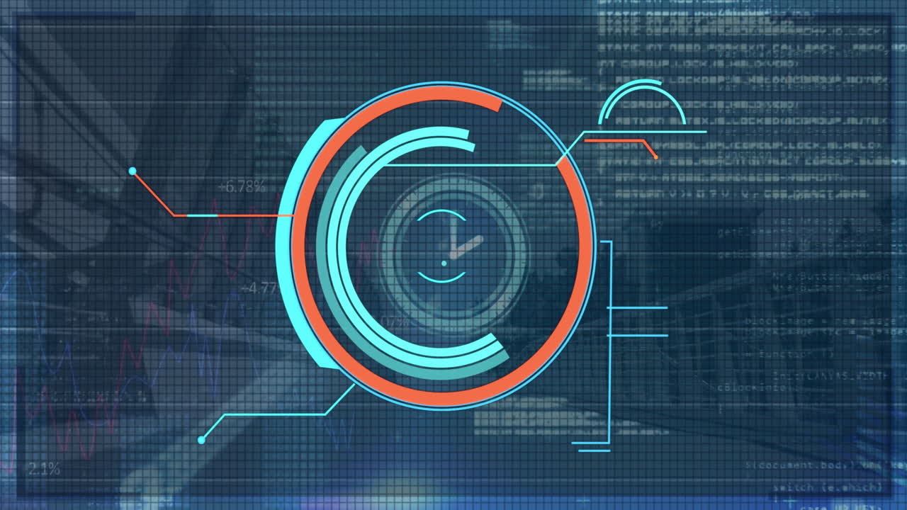 Animation of scope scanning with data processing over cityscape