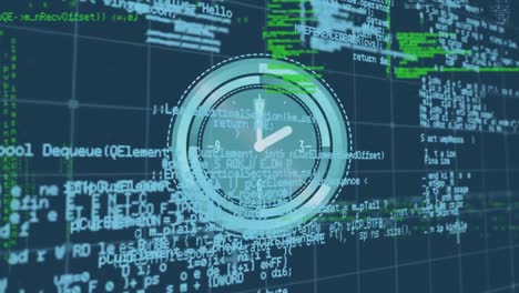 Animation-of-circular-scanner-with-clock-face-on-interface-with-data-processing