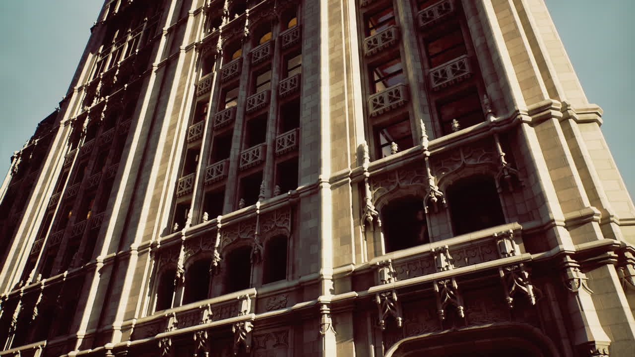 Historic architectural detail of a large building in a city setting