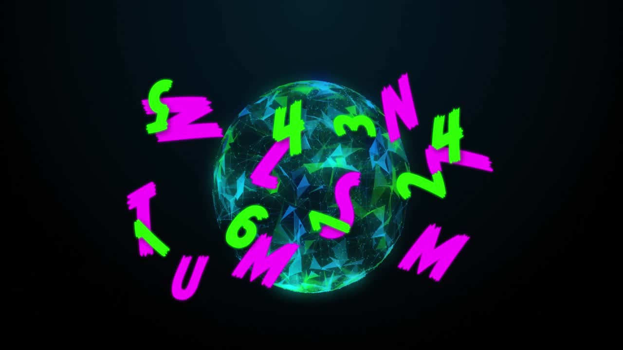 múltiples números y alfabetos cambiantes contra el globo giratorio de la red de conexiones