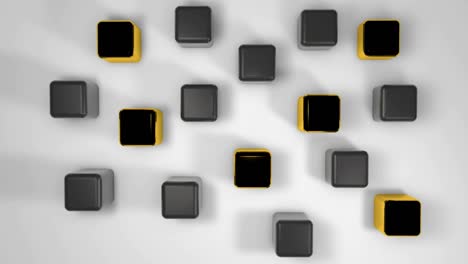 cuadrados dorados y negros girando sobre un fondo blanco. 3d renderización de imágenes de animación de bucle sin fisuras.