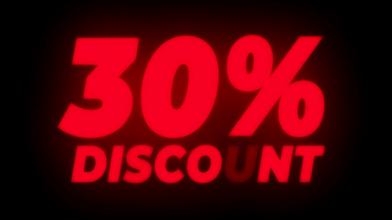 el 30% de descuento en el texto parpadeante muestra un bucle promocional.