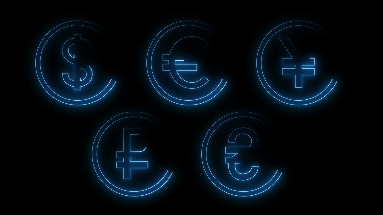 Effetti di bagliore dinamico dei contorni delle valute su sfondo nero