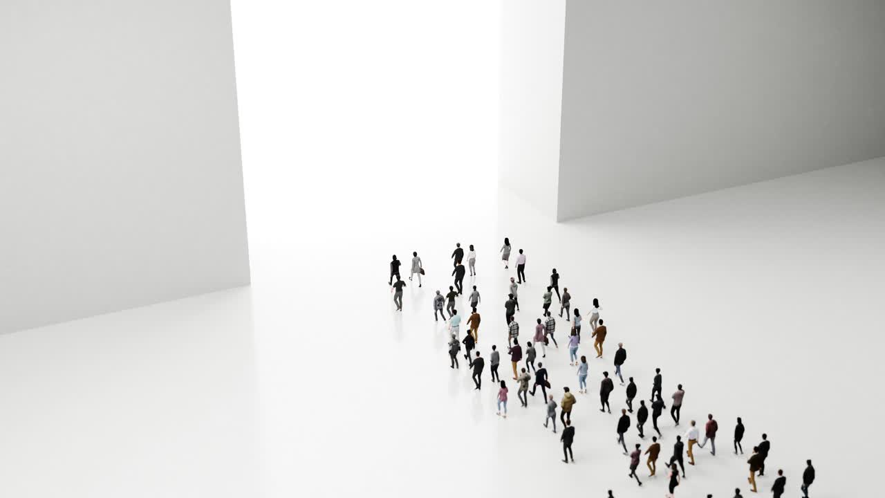 Stylized People Walking Towards a Bright Light
