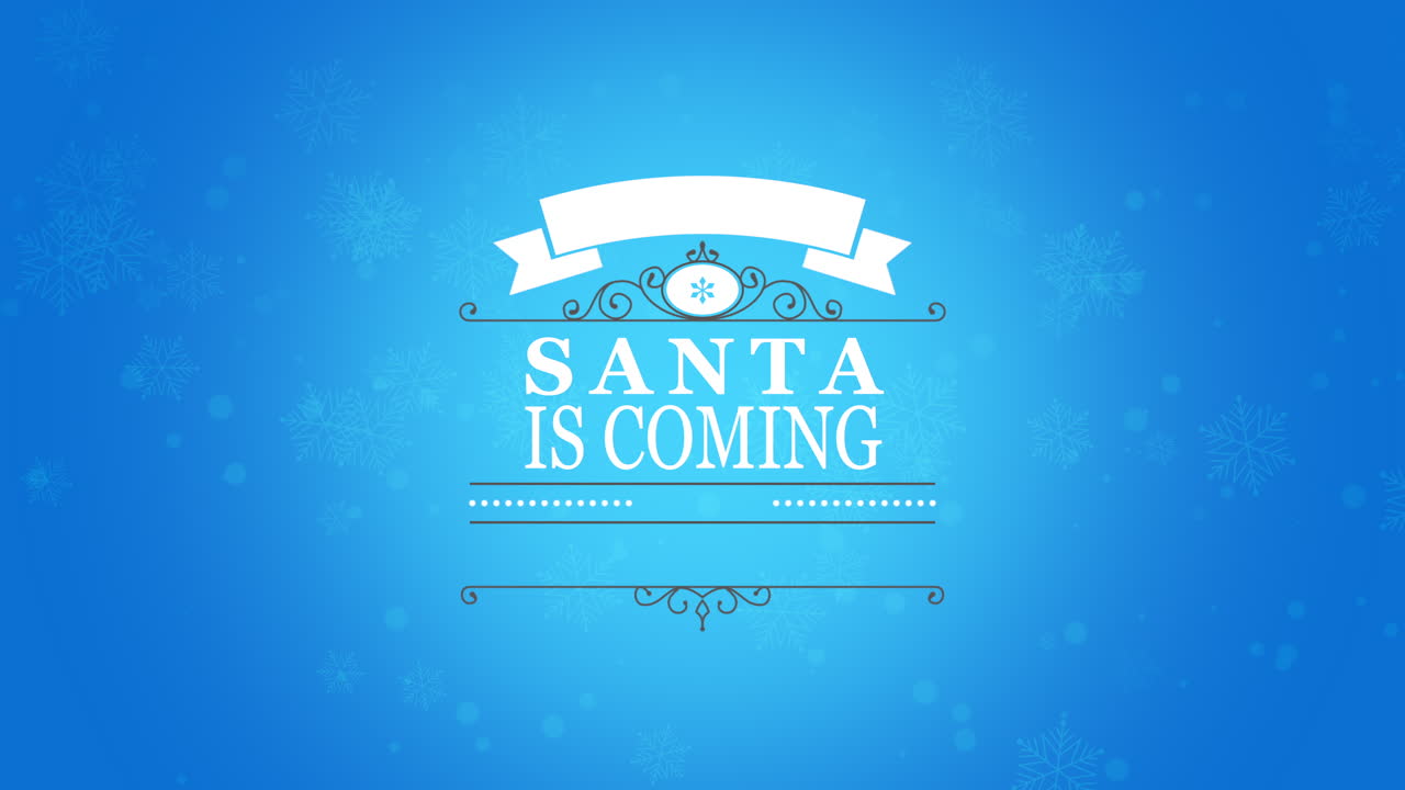 papá noel viene con copos de nieve de otoño y cinta en el cielo azul