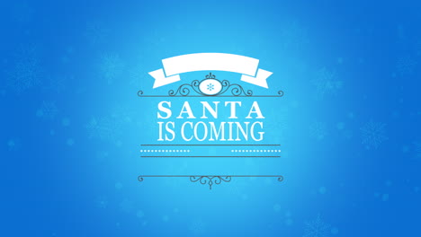 santa is coming with fall snowflakes and ribbon in blue sky