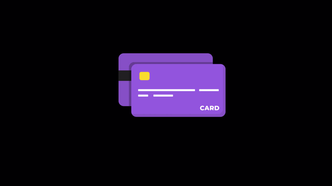 Animated Purple Credit Cards with Chip and Magnetic Stripe