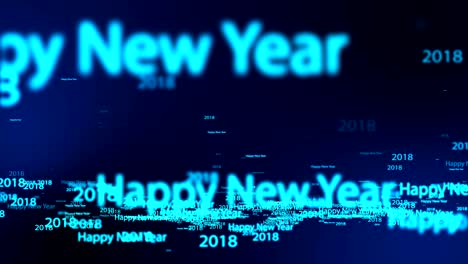 seamless loop, loopable animation motion background, 2018 happy new year text word fly in  blue circle shape light blue background.