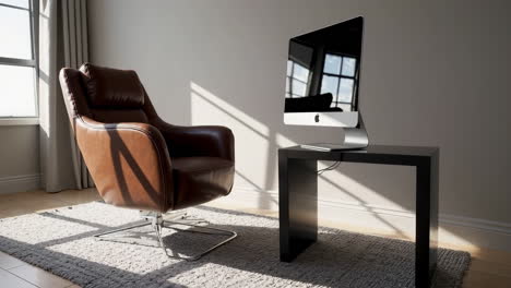 modern interior with leather armchair and imac