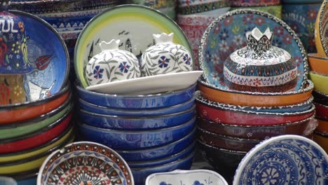 colorful turkish pottery at a market