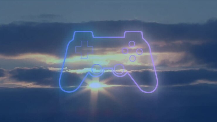 Animation of gaming pad over sunset