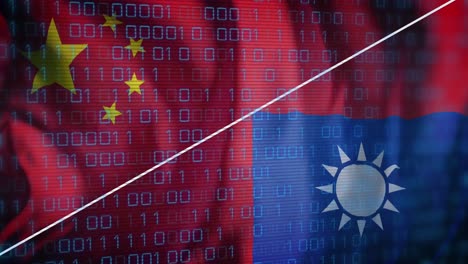 animación de codificación binaria y procesamiento de datos sobre la bandera de china