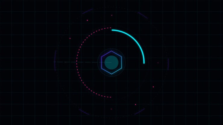 Abstract Digital HUD Interface with Rotating Neon Elements